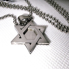Stainless Steel Star Of David Pendant Mens Necklace 24" Bead Chain Blackjack NWT