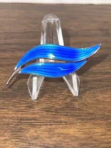 Broche de colección Aksel Holmsen Noruega - esmalte guilloche azul plata esterlina 925 hoja - Imagen 1 de 3