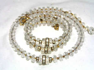 Vtg MIRIAM HASKELL...Gold Tone,Faceted Glass Flat Beads Wrap Necklace & Bracelet - Picture 1 of 15