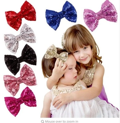 3", 4", 5", 6" Big Messy Glitter Sequin Novelty Bow Hair Alligator Clip Clips - Image 1 of 4