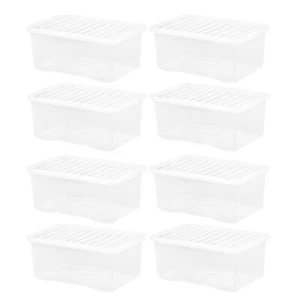 8 x 45 Litres Clear Crystal Plastic Large Storage Box With Lid Home Office - UK - Picture 1 of 13