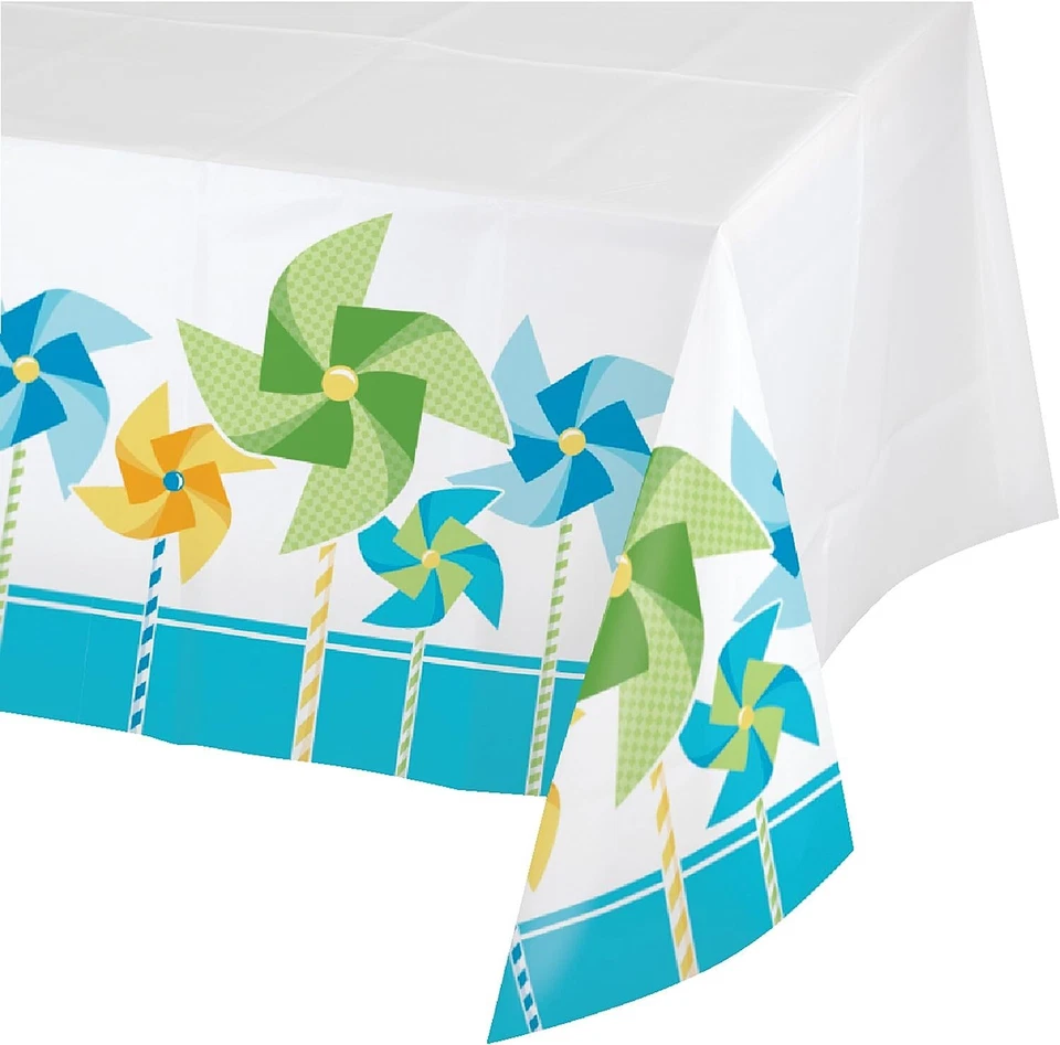 Turning One Boy Pinwheel Toy Pastel Birthday Party Decoration Plastic Tablecover - Image 1 of 1