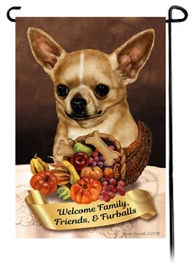 Thanksgiving Garden Flag - Shorthaired Fawn Chihuahua 038 - Picture 1 of 1