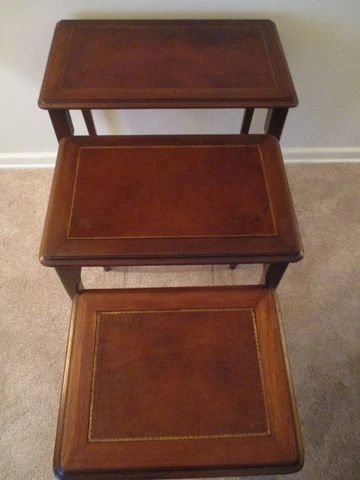 vintage stacking nesting tables leather top mahogany nesting tables Cover