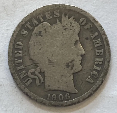 1906 Barber Dime Philadelphia Mint Silver USA 10c Circulated Actual Photos A2 Cover