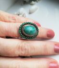 Austro Hungarian c1880s statement ring in silver, gold, amazonite, green stones