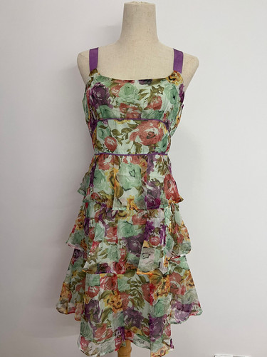 Gonna Kenzo con bretelle in chiffon di seta stampata taglia S 38