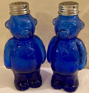 Spicy Bears Cobalt Blue Glass Salt & Pepper Shakers Set Of 2 Excellent - Picture 1 of 7