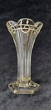 Vintage Art Nouveau Glass VASE Sterling Silver Overlay Scalloped Edge 6" Tall