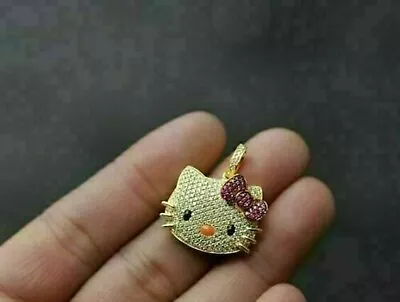 2.00 Ct Round Cut Ruby & Diamond Cute Hello Kitty Pendant 14k Yellow Gold Finish - Image 1 of 3