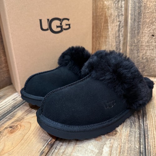 UGG KIDS COZY II PANTOFOLA SLIDE SANDALO GIOVENTÙ US 5 VESTE DONNA US 7 NERO SCAMOSCIATO