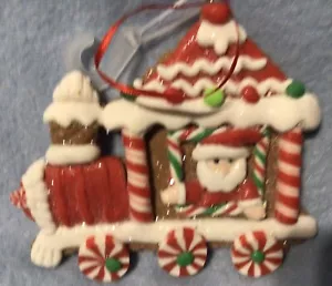Christmas Claydough Iced Santa In Train Ornament New - Picture 1 of 1
