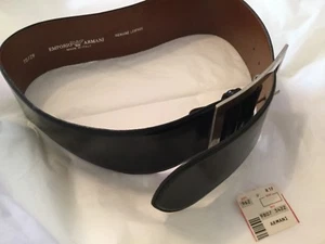NEW Emporio Armani Black Leather Wide Belt - XS/US 28/IT 70 - Picture 1 of 4