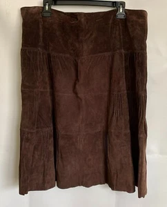 Saguaro Womens Skirt Brown Leather Suede Tiered Design Zip Hook Lined Sz 14 NEW - Picture 1 of 8
