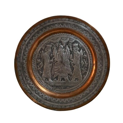 Bandeja antigua de Oriente Medio - Metal de cobre del siglo XIX - Renacimiento mameluco Damasco Foto 1 de 4