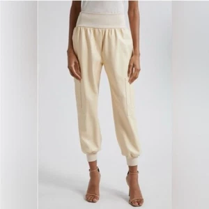 NWT Cinq a Sept Giles Faux Leather Cargo Jogger Pants Dune Beige Cream Sz S - Picture 1 of 16