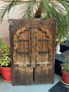 Antigua Puerta en Forma de Arco de Madera Tallada Trabajo Castillo Antiguo 41 x 26''Jharoka - Imagen 1 de 12