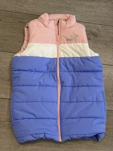 Puma Puffer Vest Girls Size M 10/12 Full Zip Pink White Purple Outdoors Winter - Picture 1 of 3