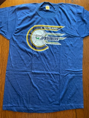 Vintage Velva Sheen Cleveland Jaybirds Ohio Softball Team Blue T-Shirt Size L Foto 1 de 4