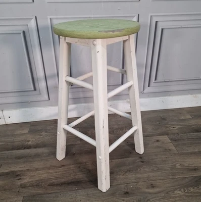Vintage Wooden Bar Stool – Rustic Painted Kitchen Seat – Farmhouse - Up-Cycle - Image 1 of 4