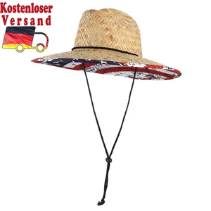 Cappello safari in paglia bagnino bandiera tesa larga per uomo donna estivo cappello sole con mento - Foto 1 di 6