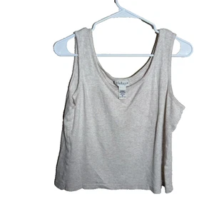 Camiseta sin mangas Van Heusen para mujer mediana beige cuello redondo cuadrada sin mangas corta - Imagen 1 de 8