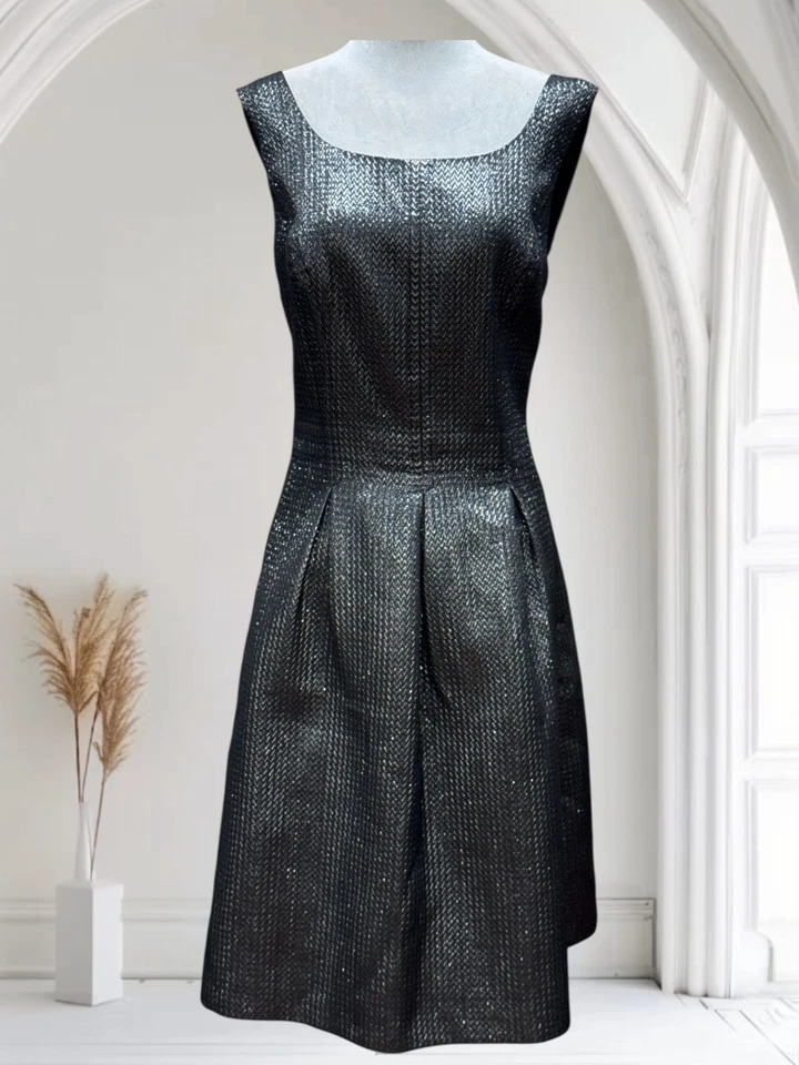 NUEVO Vestido de Fiesta Nine West Para Mujer Talla Grande 18 Negro Metálico Texturizado Sin Mangas Foto 1 de 4