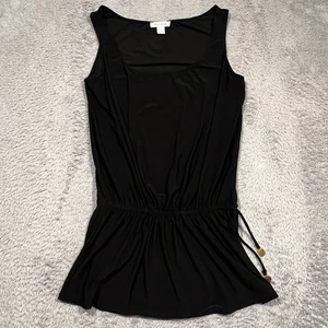 White House Black Market Tunic Blouse Top Women's M Black Drawstring Tie Waist - Picture 1 of 11