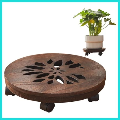 木制植物支架室内,植物收纳盒带可上锁车轮,盆架,滚轮... — 第 1/4 张图片