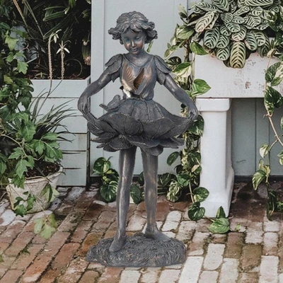 Estatuas de jardín al aire libre - Combo de baño y comedero para pájaros - Estatua de hadas de ángel de pie... Foto 1 de 4