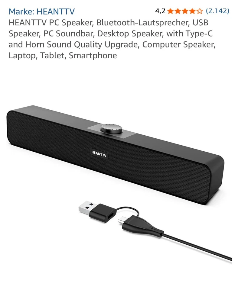 HEANTTV Computer Lautsprecher, 2.0 Bar Lautsprecher, PC Soundbar Hi-Fi Stereo So - Bild 1 von 1