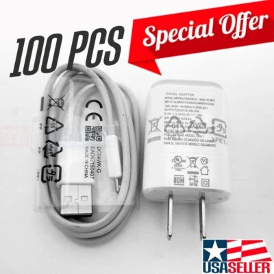 Venta al por mayor Lote de 100 NUEVO Cargador Original LG Blanco + Cable de Sincronización de Datos Micro-USB Foto 1 de 3