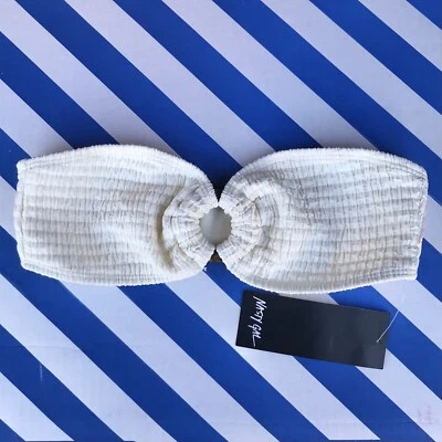 Nasty Gal Women Cream Slip-On Bandeau O Ring Crinkle Cropped Bikini Top S 4 - Image 1 of 4
