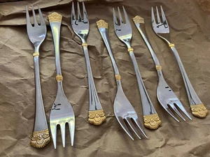 WIRTHS Germany Solingen WIF20 GOLD Stainless Steel CHROME 7pc COCKTAIL FORKS SET - Picture 1 of 3