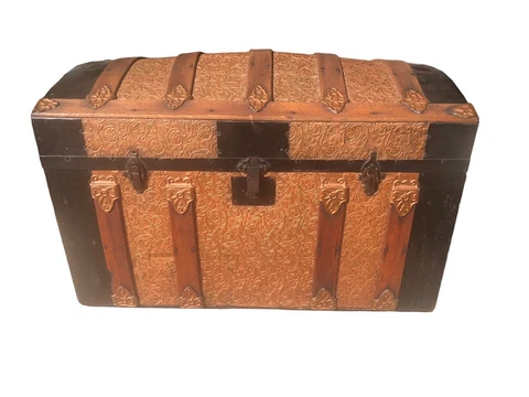 Vintage Steamer Trunk Dome Top Chest Cover