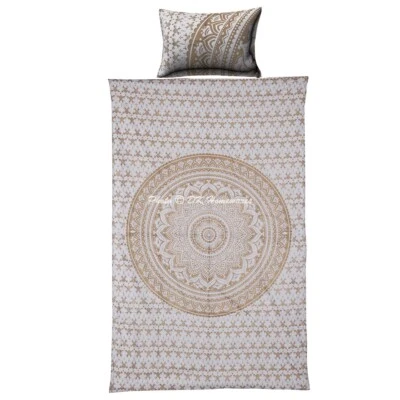 Indian Quilt Floral Comforter Mandala Gold Doona Cover Twin Duvet Cover Set - Image 1 of 4