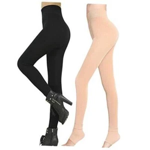 Winter Warm Women Velvet Elastic Leggings Pants Fleece Lined Black+skin Pack - Picture 1 of 8
