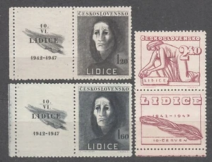 CZECHOSLOVAKIA 1947 SC#329/31 **MNH + right/top label, Destruction of Lidice. - Imagen 1 de 2