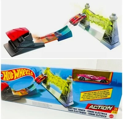 Conjunto de brinquedos Hot Wheels Action torre elétrica com carro verde novo na embalagem lacrado - Imagem 1 de 4