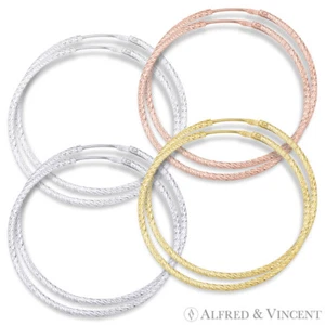 Pendientes de aro tubo pavé de plata de ley 0,925 con corte de diamante talla diamante 40 mm x 1,5 mm (1,6 "x 0,06") - Imagen 1 de 5