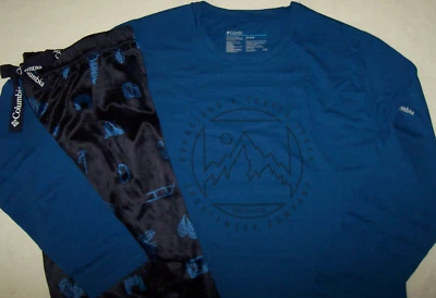 NUEVO CON ETIQUETAS Columbia Negro MINKY POLAR Pantalones/Azul Real Top Pijama/Juego de Salón Para Hombre M Foto 1 de 4