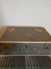 Vtg 40s OSHKOSH Faux Woven Tweed Travel Luggage Suitcase Trunk Case Decor