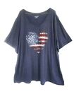 Catherines Plus 3X 26/28W T-Shirt Top Blue American Flag Tee V Neck 