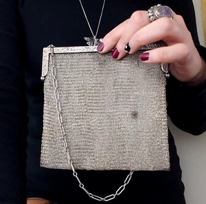 Vintage Sterling Silver Chainmaille Mesh Purse Bag Flapper Antique Art Deco MONO - Picture 1 of 8