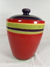 Fiesta Southwest Ceramic Cookie Jar 10”x7”x7” Red, Purple, Lime Green & Yellow