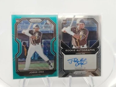 JORGE ONA 2021 Panini Prizm ROOKIE AUTO + Prizm RC Teal Blue Wave SP SD Padres - Image 1 of 4
