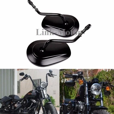 ESPEJOS RETROVISORES NEGROS CÓNICOS LÁGRIMA VÁSTAGO CORTO PARA HARLEY MOTO CRUISER Foto 1 de 4
