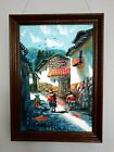 Painting Andes Village Water Colour On Wood Canvas Rare Colourful 15" X 11"