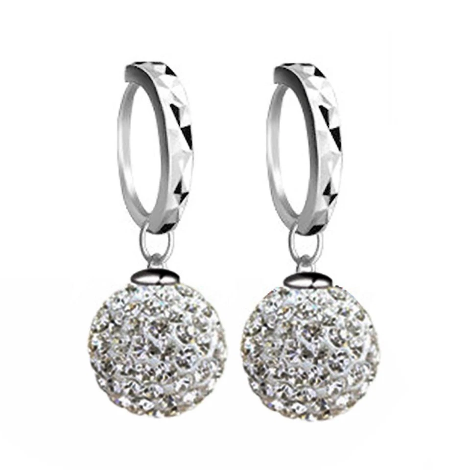 Schamballa Orecchini 10 MM Cristallo Bianco Vero 925 Argento Strass Dono O1057-1 - Immagine 1 di 1