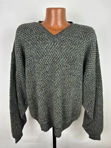 Suéter Vintage Años 90 Cuello en V XL Calce Relajado Verde Oliva Zigzag Rayas Grunge Papá - Imagen 1 de 15